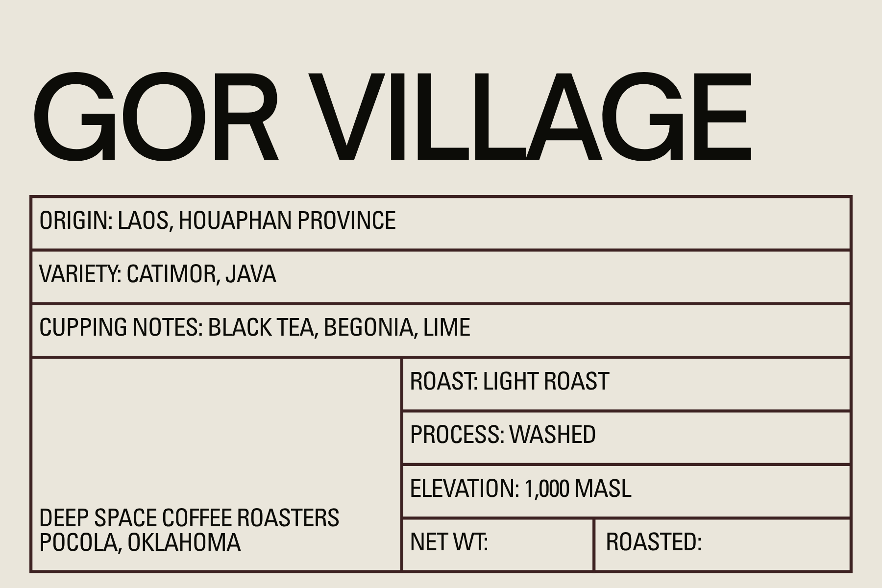 Gor Village – Laos Light Roast (Whole Bean) Specialty Coffee