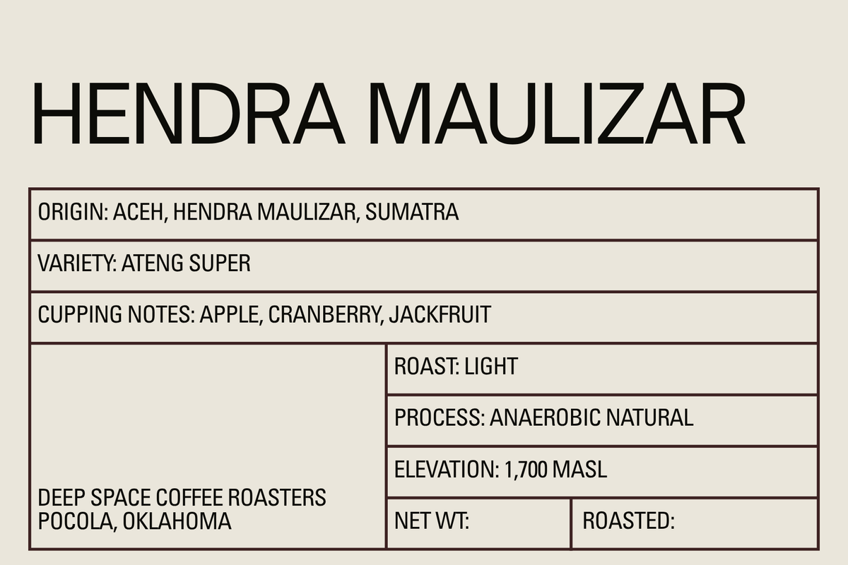 Hendra Maulizar – Sumatra Light Roast (Whole Bean) Specialty Coffee