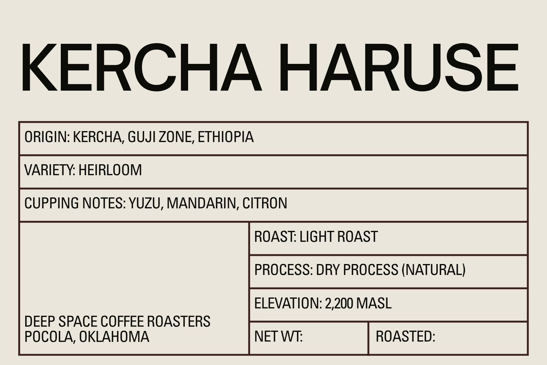 Kercha Haruse – Ethiopian Light Roast (Whole Bean) Specialty Coffee